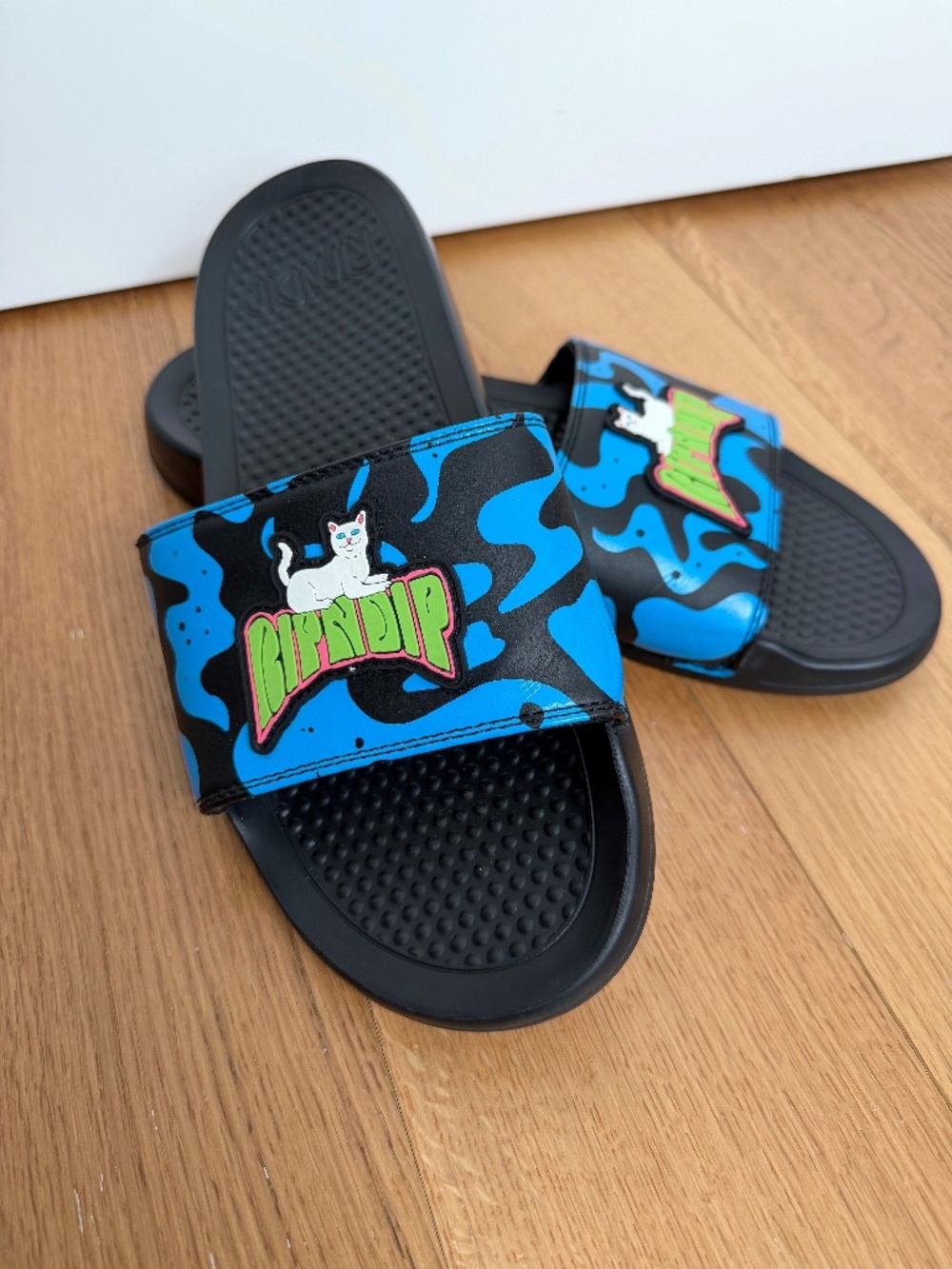 RIPNDIP Slides Lord Nermal in Psychedelic Black & Blue Sz 11
